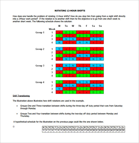 12 Hour Rotating Shift Schedule Calendar Planner Template Free