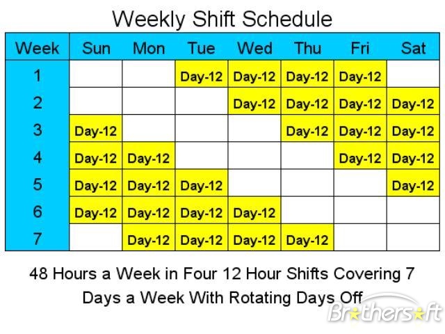 12 Hour Shift Schedule With 7 Days Off Planner Template Free