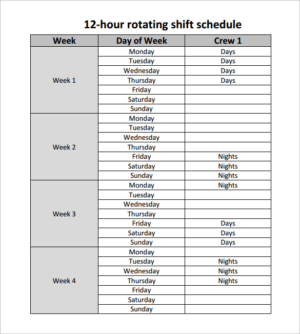 3 Crew 12 Hour Shift Schedule Planner Template Free