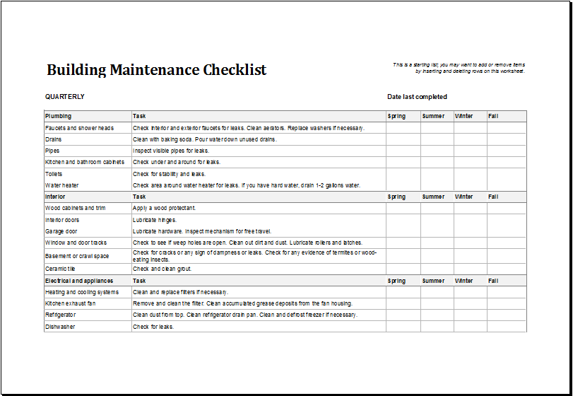 Building Maintenance Schedule Excel Template Planner Template Free