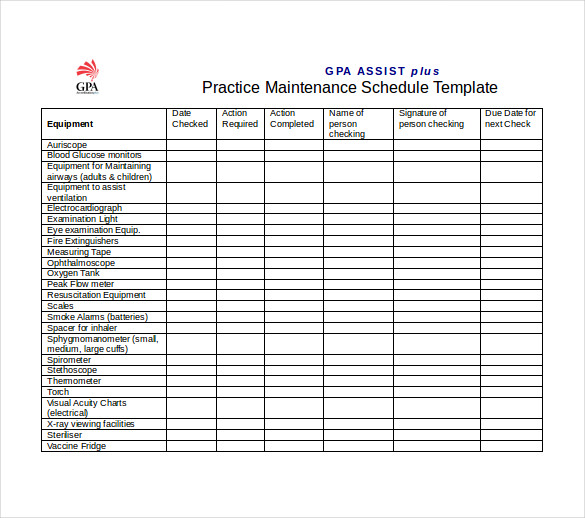 Building Maintenance Schedule Excel Template Planner Template Free