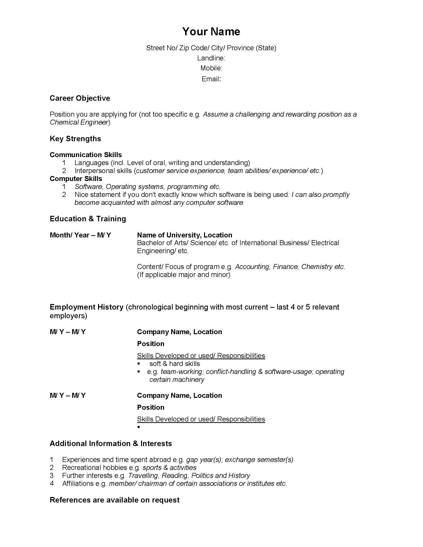 Canadian Resume Format Doc Planner Template Free