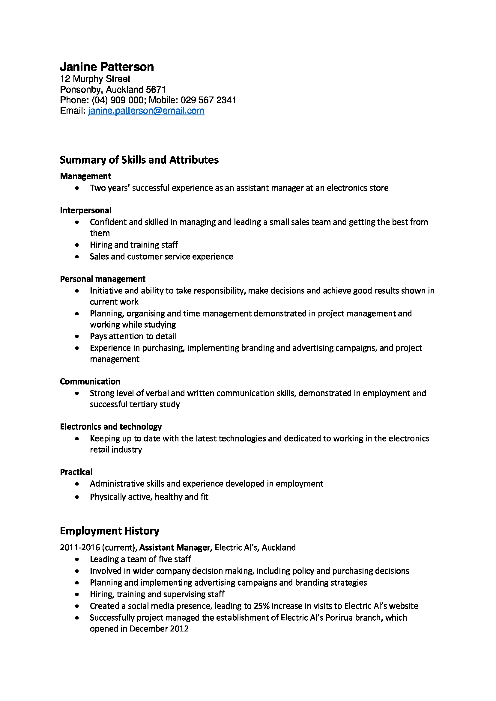 Sample New Zealand Cv How To Cv And Cover Letter Writing Examples And 