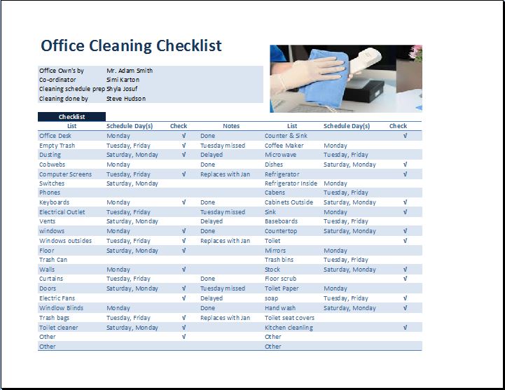 Daily Office Cleaning Checklist Excel Planner Template Free