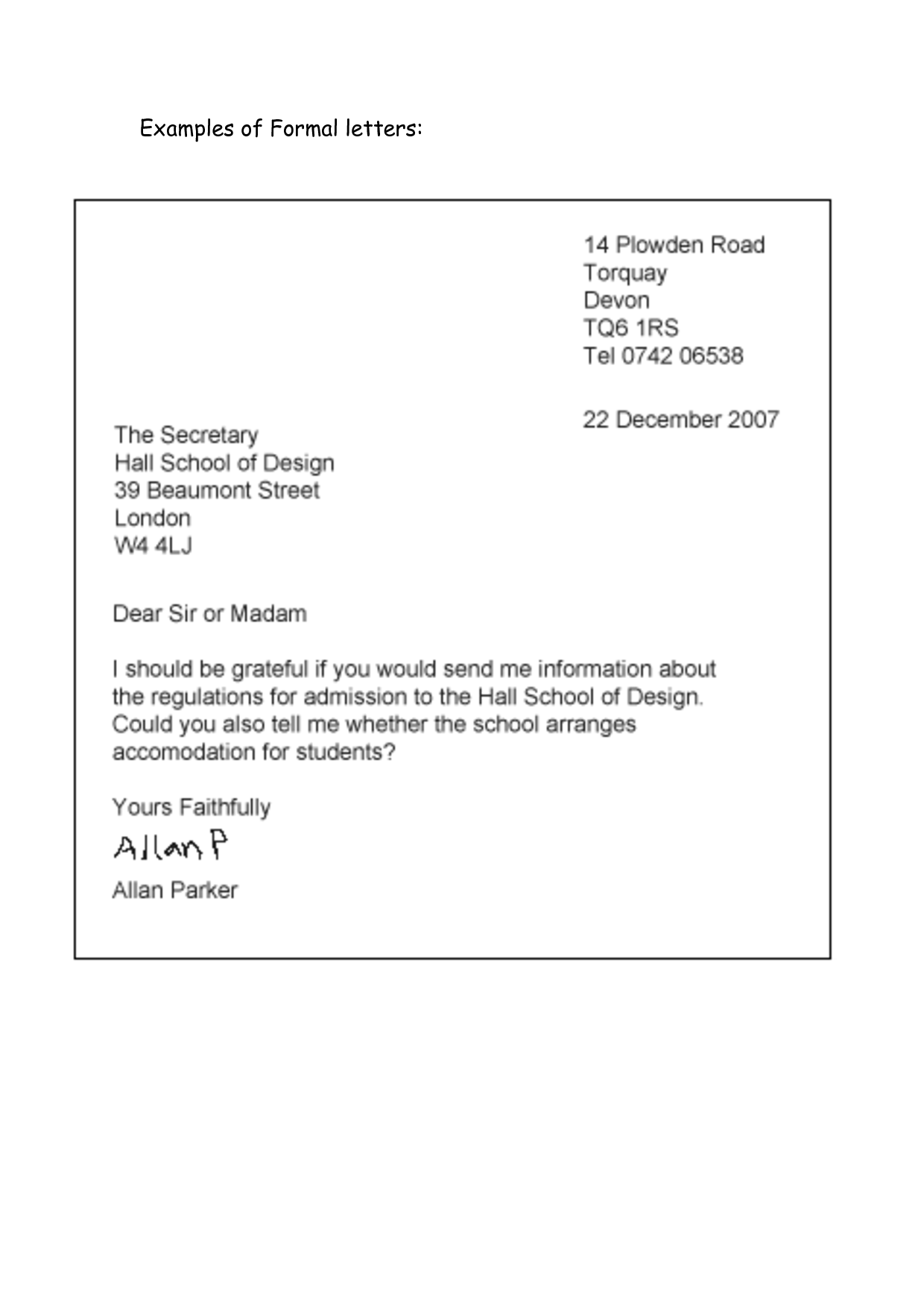 Formal Letters Examples For Students Planner Template Free