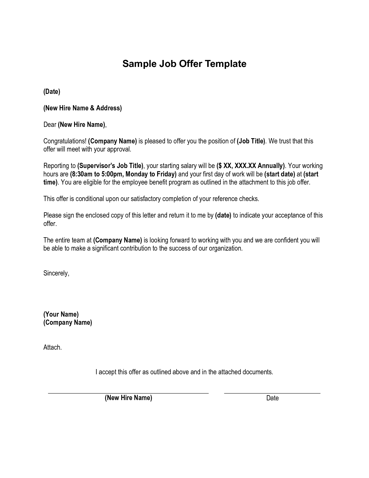 Job Offer Letter From Employer To Employee Planner Template Free