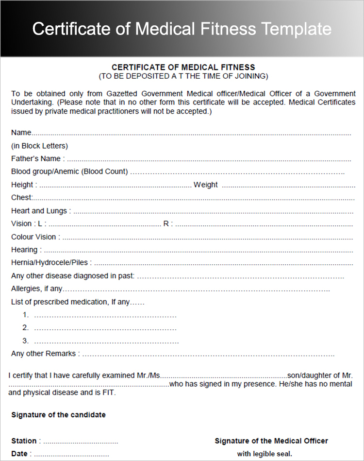 Medical Certificate Format For Job Planner Template Free