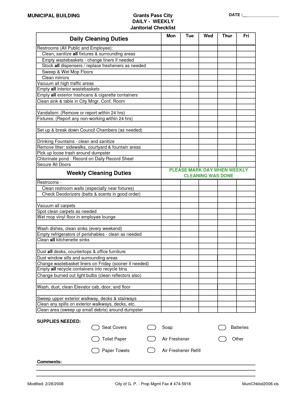 Office Cleaning Checklist Pdf Planner Template Free