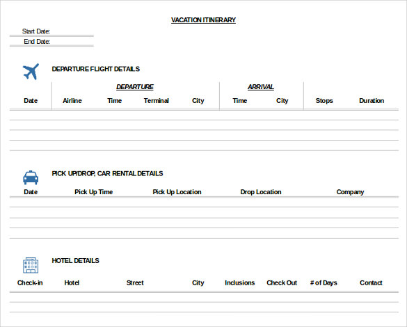 Travel Itinerary Template Word 2010 Planner Template Free