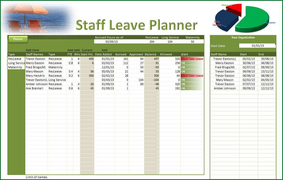 Free Annual Leave Planner Excel Template Free Printable Templates