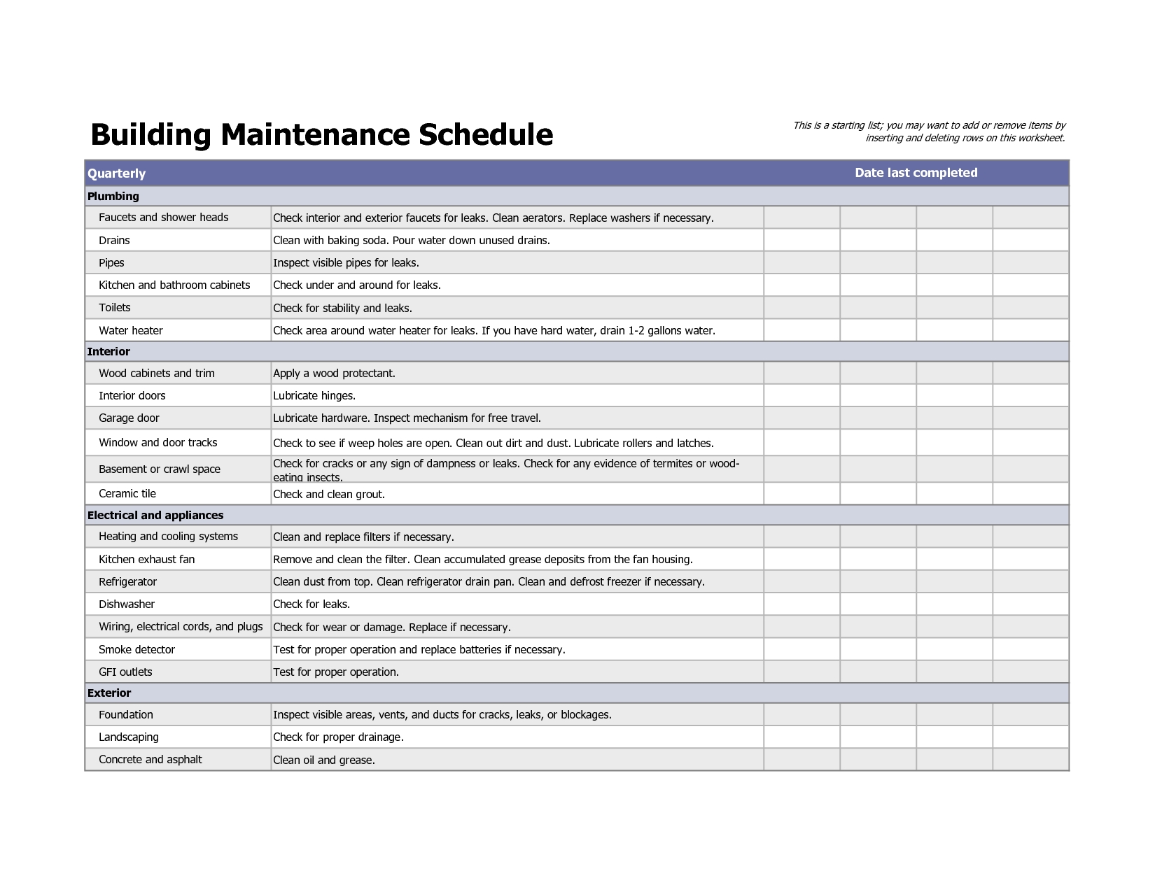 Building Maintenance Schedule Excel Template Planner Template Free