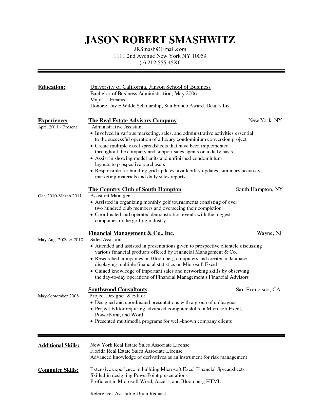sample format of resume in canada