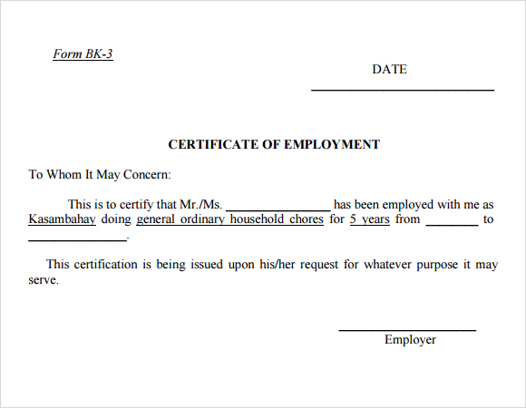 Certificate Of Employment Currently Employed Planner Template Free