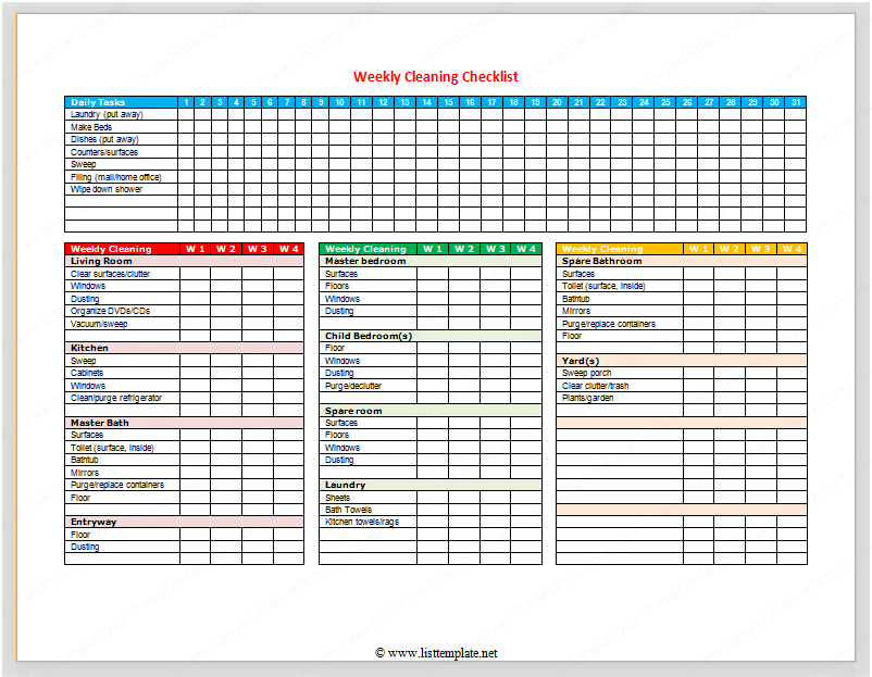 Janitor Checklist Template Excel