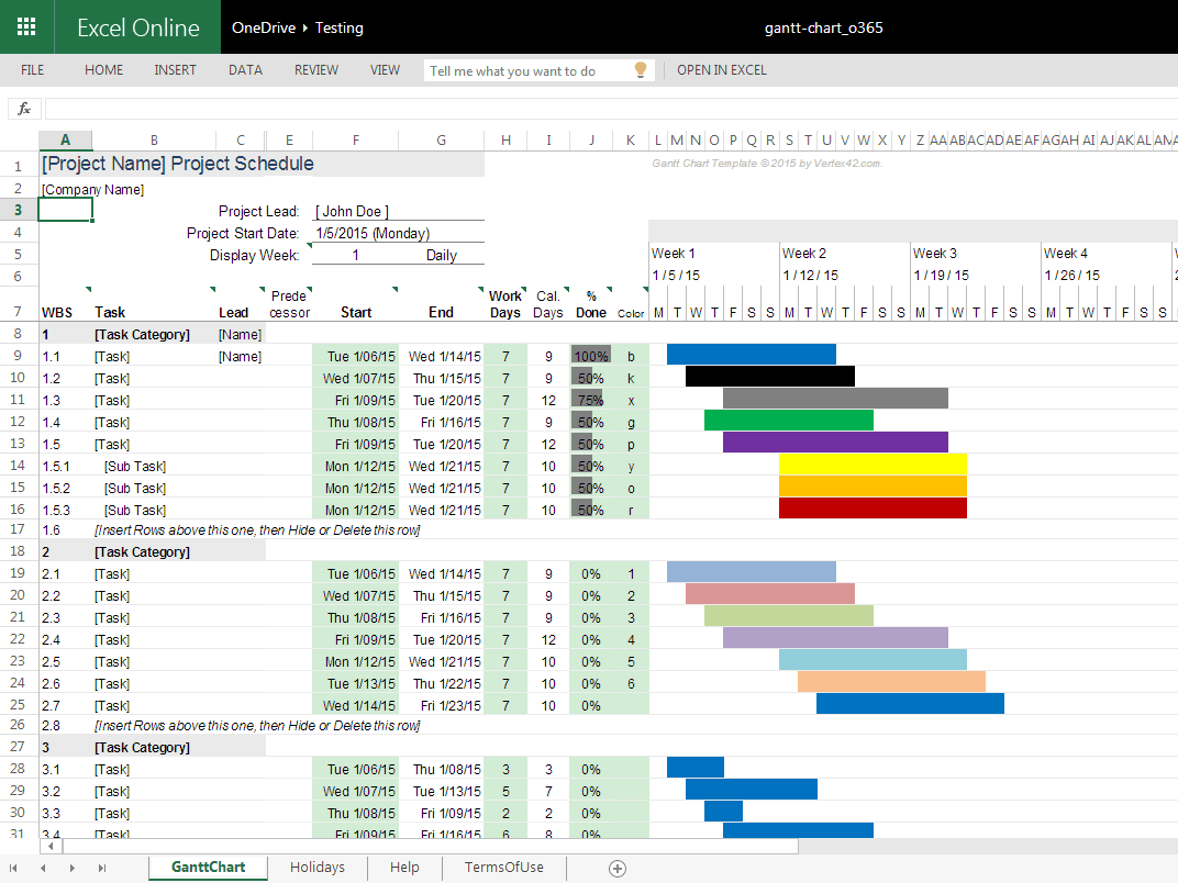 create a project planner in excel