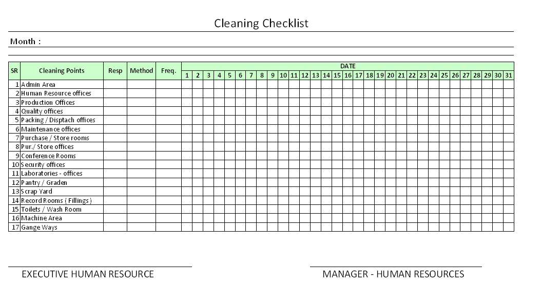 Housekeeping Checklist Format For Office In Excel Planner Template Free