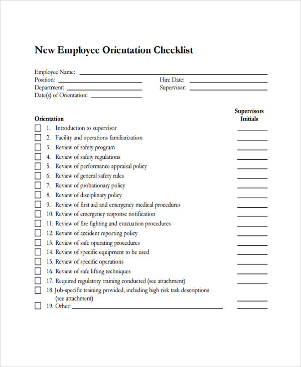 New Employee Orientation Checklist Excel – planner template free