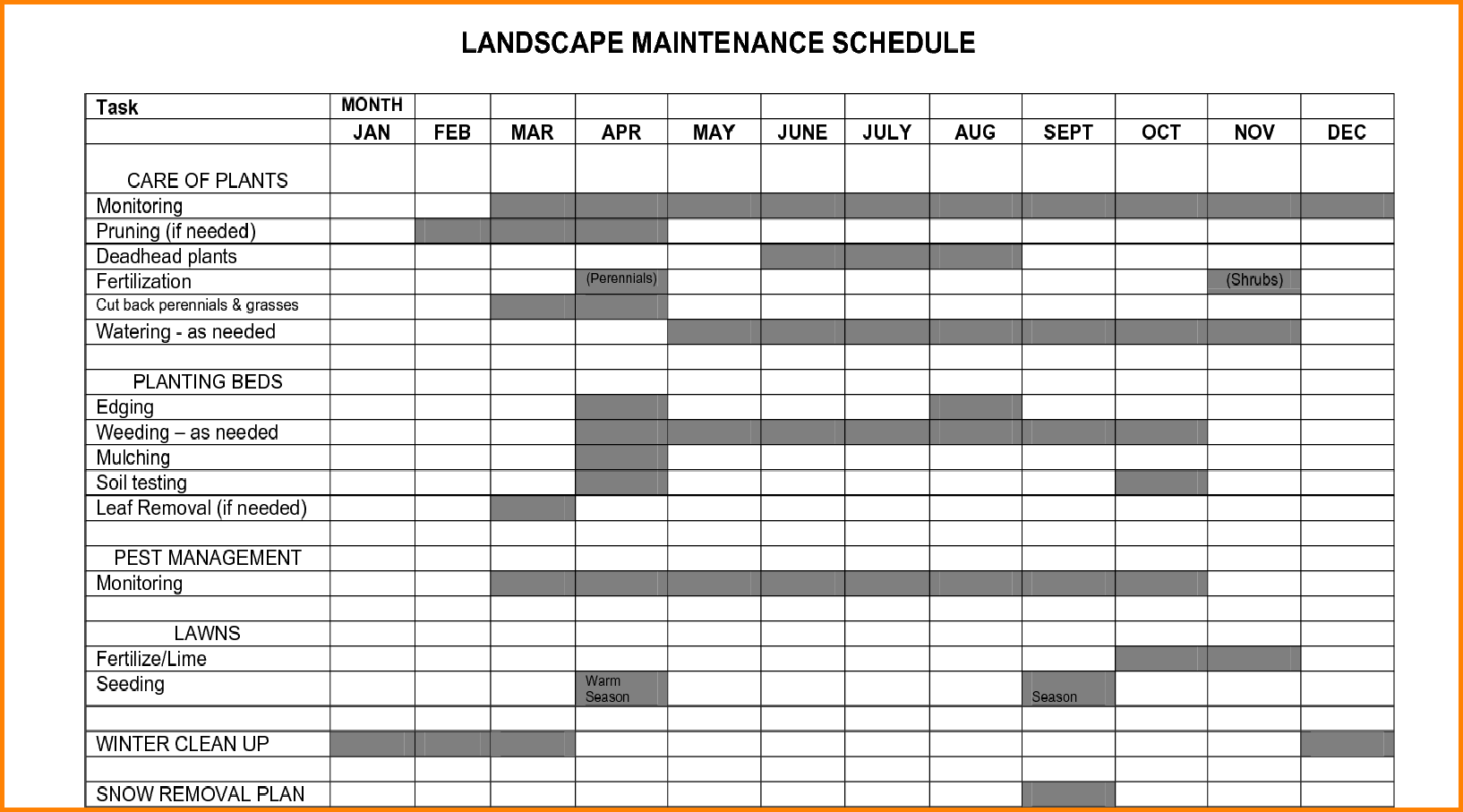 Plant Maintenance Schedule Template Excel Printable Schedule Template 